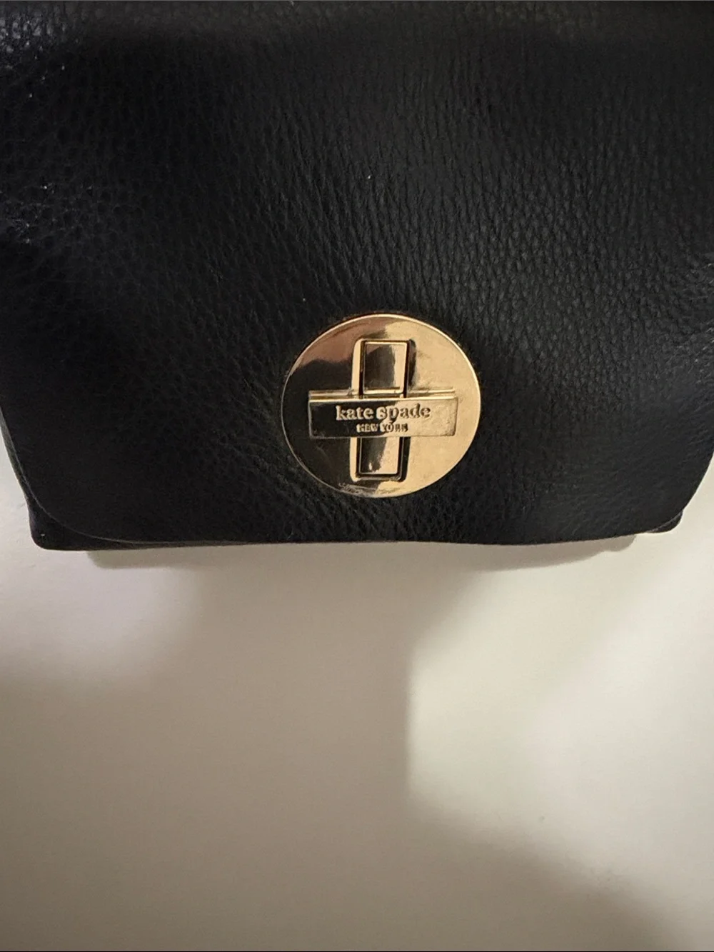 Kate Spade Black Leather Crossbody with Gold Chain and Turn-Lock